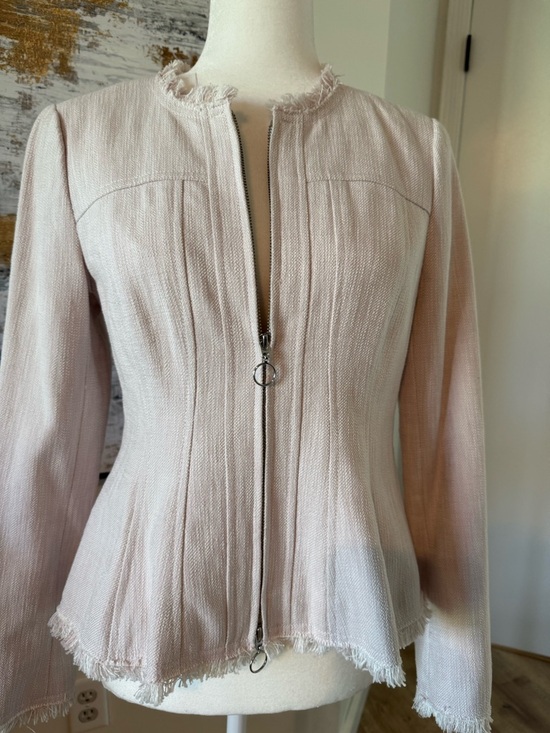 Rebecca Taylor Jackets & Blazers - Rebecca Taylor Blush Pink Frayed Trim Zip Jacket